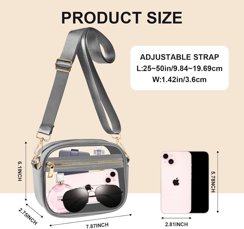 Fibrdoo Clear Bag Stadium Approved, Leather Clear Crossbody Purse Bag for Concerts Sports Events Festivals - Image 2